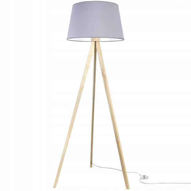 Stojací Lampa Trojnožková S Stínítkem Do Ložnice Obývacího Pokoje Šedá Dřevo