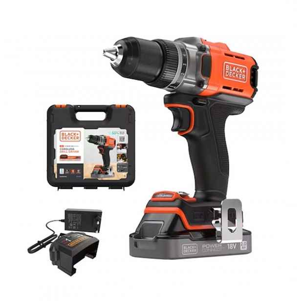 BLACK+DECKER - 18V AKU vrtací šroubovák, 1x aku 2,0 Ah Li-Ion, nabíječka BCD382D1XK-QW