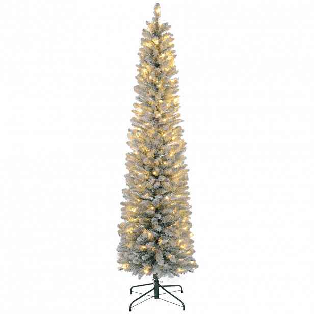 HOMCOM UMĚLÝ vánoční stromek 210 cm s 180 LED světly, skládací, stojan, zelený+bílý