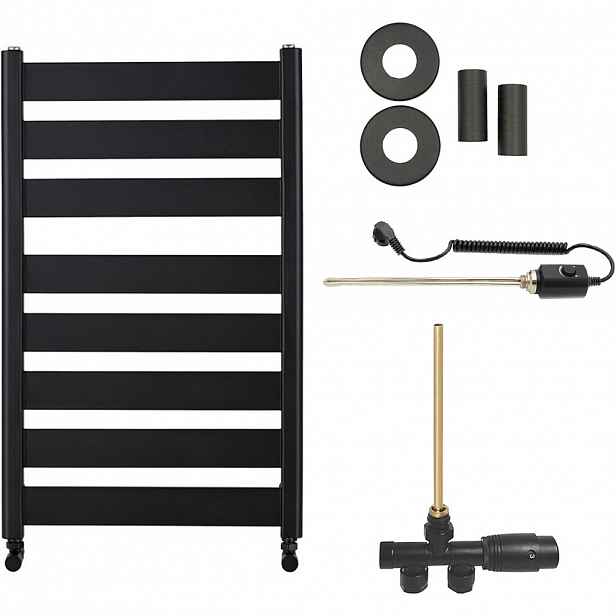 Koupelnový radiátorový set Marco - kombinované vytápění, termo tyč - boční jednobodové připojení - 600W - černá matná - 920x550 mm