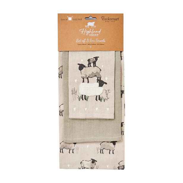 Utěrky v sadě 3 ks s příměsí lnu 45x65 cm Highland Sheep – Cooksmart ®