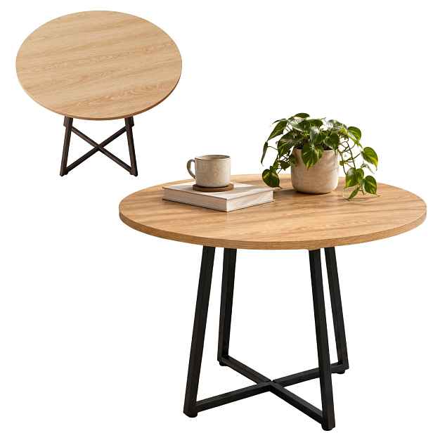 Stolek Kulatý Křížková Základna 80 CM Hnědý 72 CM Kov Mdf