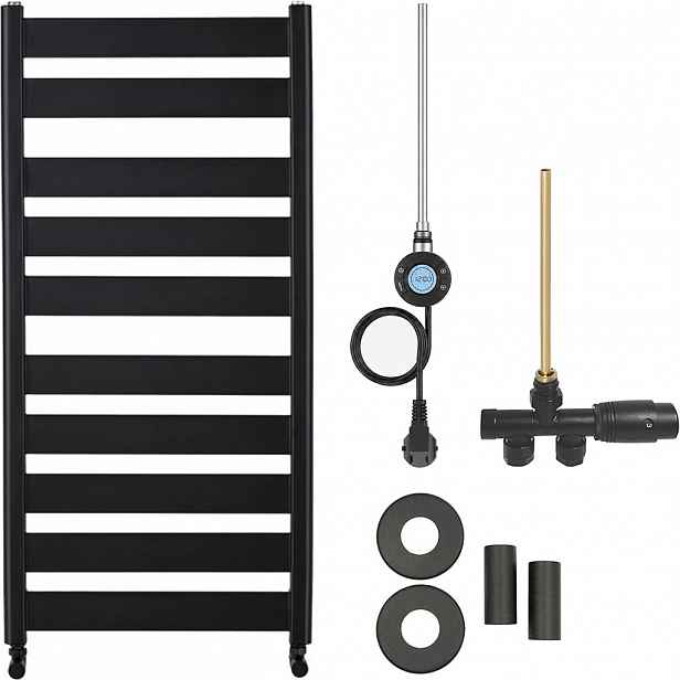 Koupelnový radiátorový set Marco - kombinované vytápění, wifi tyč - boční jednobodové připojení - 600W - černá matná - 1125x550 mm