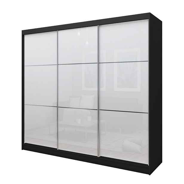 MASSENO ŠATNÍ SKŘÍŇ S POSUVNÝMI DVEŘMI VITALE, 240/216/61 cm 3dveřová, černá
