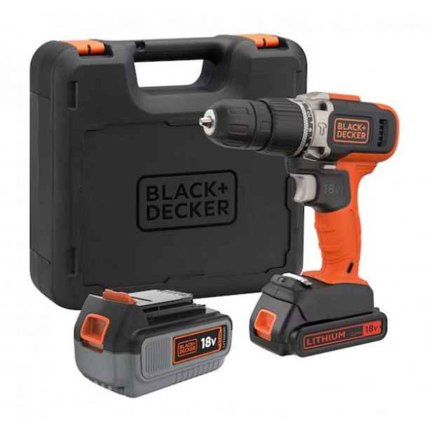 BLACK+DECKER - 18V AKU vrtačka s příklepem, 1x aku 2,0 Ah a 1x aku 4,0 Ah Li-Ion, nabíječka BCD003MEM2K-QW