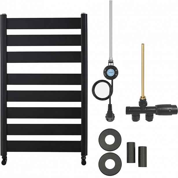 Koupelnový radiátorový set Marco - kombinované vytápění, wifi tyč - boční jednobodové připojení - 600W - černá matná - 920x550 mm