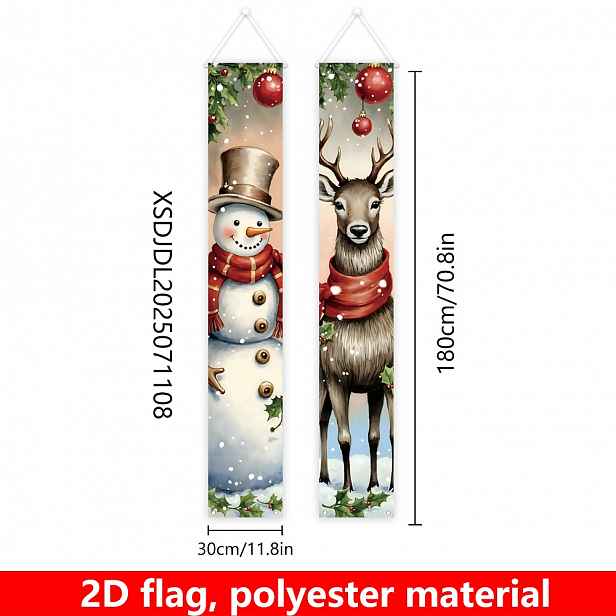 TEMU 2D Plochá vlajka, 1 ks, vánoční dekorace na verandu, pár vlajek, 180 cm x 30 cm / 70,8 palce x 11,8 palce, vánoční motiv sněhuláka a soba,