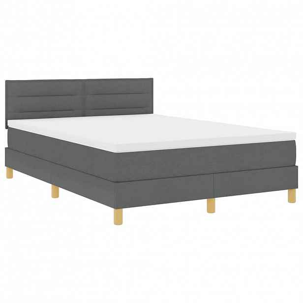 vidaXL LED box pružinová postel s čelo Tmavě šedá 140 x 200 cm textil