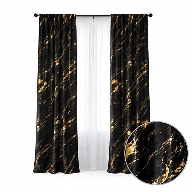 2x Závěs Zlatý Mramor 220 CM Černá Mramor Glamour Na Pásce Wave