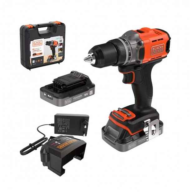 BLACK+DECKER - 18V AKU vrtací šroubovák, 2x aku 2,0 Ah Li-Ion, nabíječka BCD382D2XK-QW