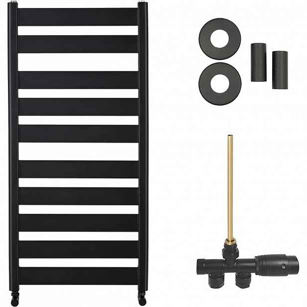 Koupelnový radiátorový set Marco - ústřední vytápění - boční jednobodové připojení - 816W - černá matná - 1125x550 mm