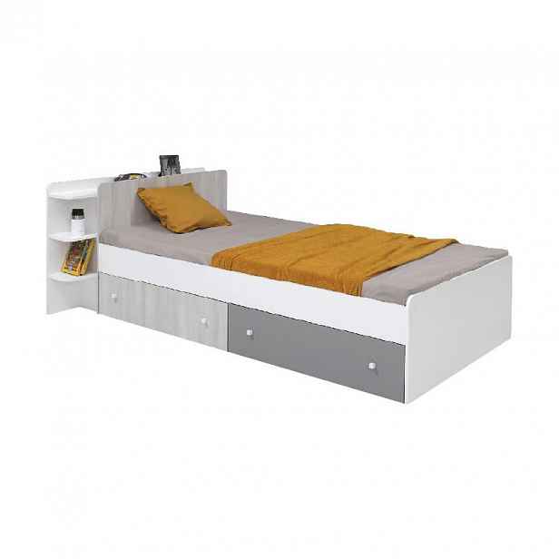 Postel Como CM12 - 90x200 cm Dveře: Bílá / Dub Wilton bílý / šedá