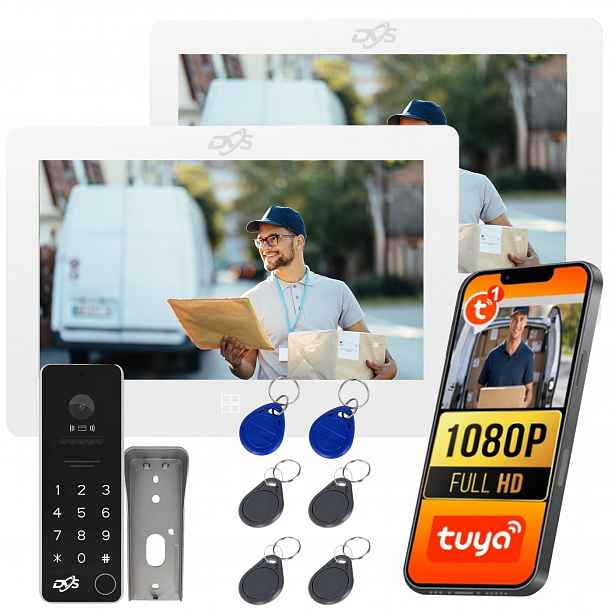 Sada Videodomofonu Tuya Venkovní Stanice 2 Bílé Monitory Klíčenky Rfid
