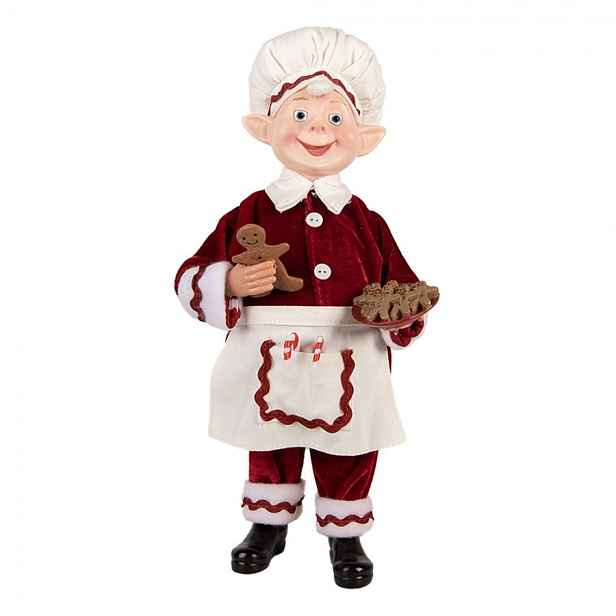 Vánoční dekorace Elf v červeném obleku a perníčky v ruce - 15*10*28 cm Clayre & Eef