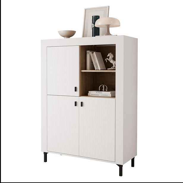 Idohome VYSOKÁ KOMODA AVENA 97/40/136 cm, bílá / dub