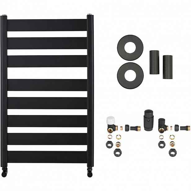 Koupelnový radiátorový set Marco - ústřední vytápění - boční připojení - 698W - černá matná - 920x550 mm