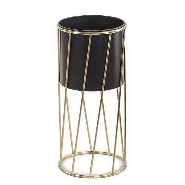Květináč Obal Na Květináč Kovový Se Stojanem 45x22 cm Černý Zlatý Glamour 40 50