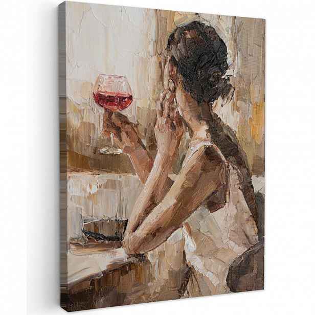 MuchoWow OBRAZ NA PLÁTNĚ Olejomalba - Žena - Víno 60x80 cm