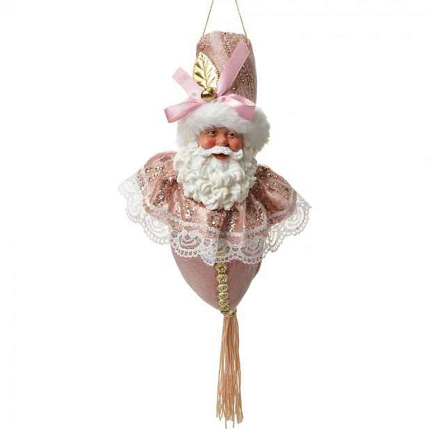 Růžová závěsná dekorace Santa se zdobným oblekem - 8*8*35 cm Clayre & Eef