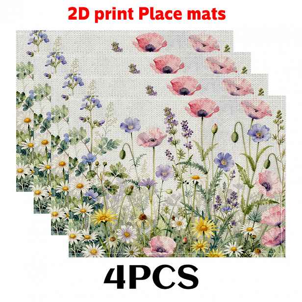 TEMU 2ks/4ks/6ks Jarní prostírání (2D tisk) Barevné divoké květy kvetou a jsou živé. 11,8x17,7 palců - Pohodlný stůl pro moderní JÍDELNÍ DEKORACI,