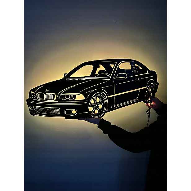 Dřevěný 3D obraz Bmw 3 Series (E46) Dekorace Dárek Noční Lampa Led XL