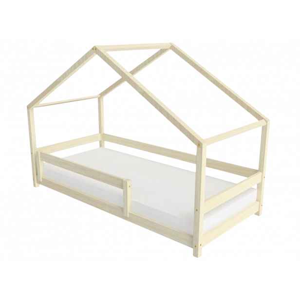 Benlemi Dětská postel domeček LUCKY s předním štítem Zvolte barvu: Transparentní vosková lazura matná, Zvolte rozměr: 80x160 cm, Zvolte zábranu: S př…