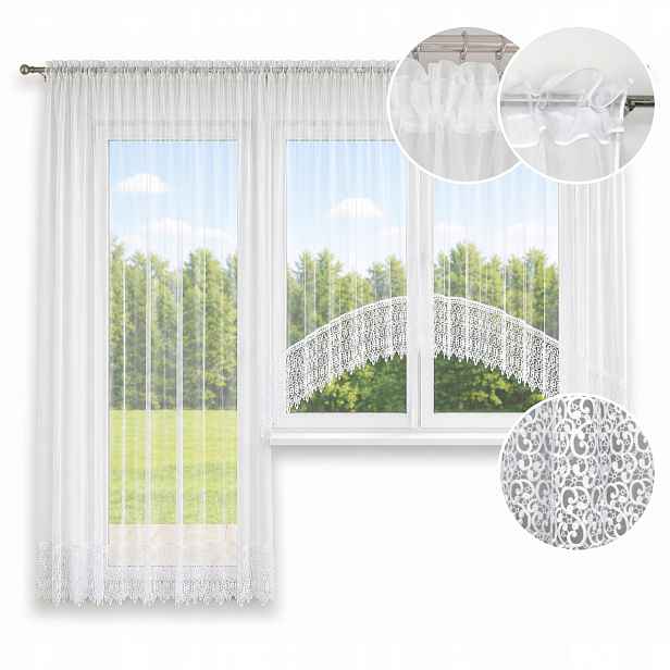 Komplet Záclony 400x160 200x230 na balkonové okno do bloku s guipurou 20 cm