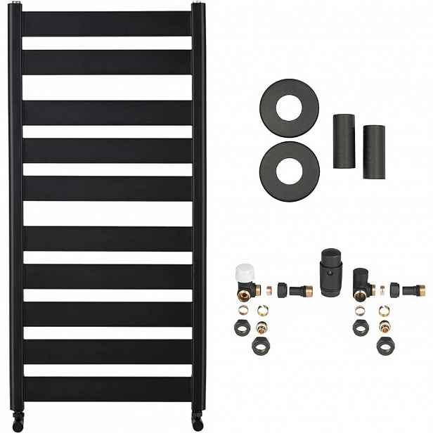 Koupelnový radiátorový set Marco - ústřední vytápění - boční připojení - 816W - černá matná - 1125x550 mm