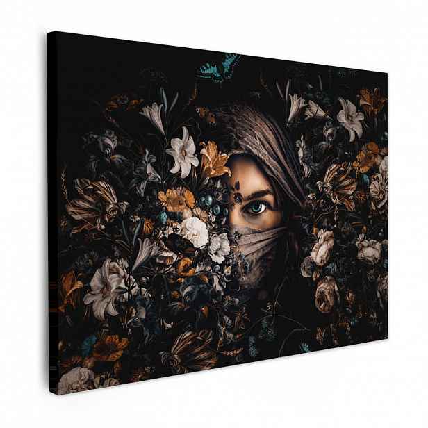 MuchoWow OBRAZ NA PLÁTNĚ Žena - luxus - květiny - motýl - portrét 80x60 cm