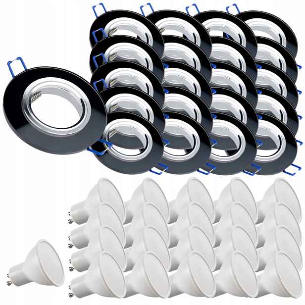 21x Černá Stropní Lampa Halogenová Objímka Sklo Led Žárovky 5W