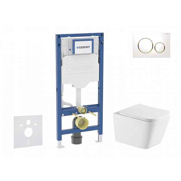 Geberit Duofix - Set předstěnové instalace, klozetu Arkas I a sedátka softclose, tlačítko Sigma20, bílá/pozlacená SANI11CA31143