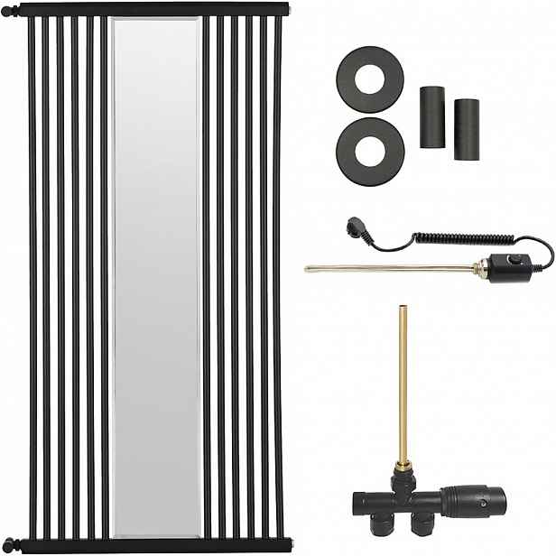 Koupelnový radiátorový set Maximus - kombinované vytápění, termo tyč - boční jednobodové připojení - 600W - černá matná - 1510x740 mm