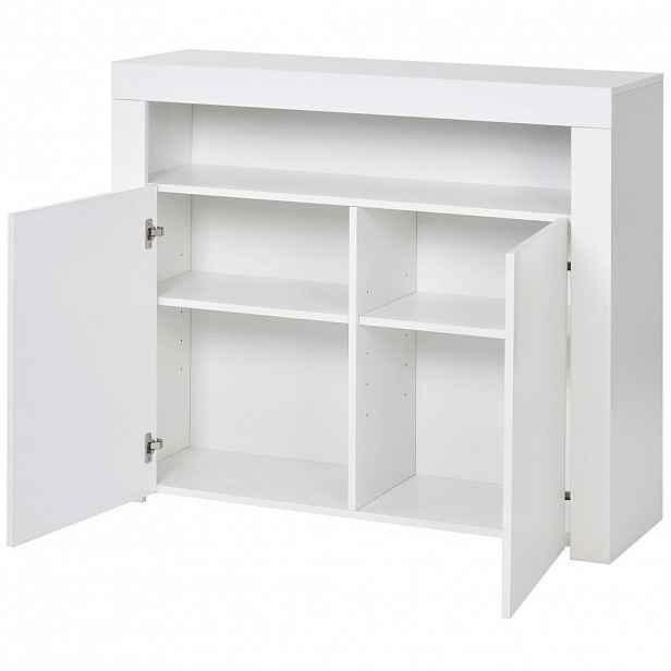 Modfu KOMODA z MDF a dřevotřísky 108x40x92 cm bílá s LED osvětlením, USB portem a vysokým leskem