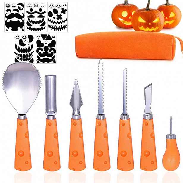 Sada Na Vyřezávání Dýní Halloween 7 Nástrojů 12 Šablon Pouzdro
