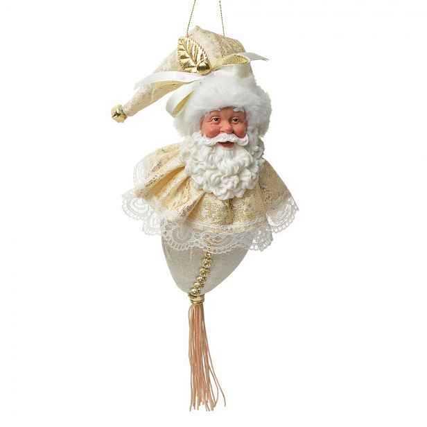 Zlatá závěsná dekorace Santa se zdobným oblekem - 8*8*35 cm Clayre & Eef
