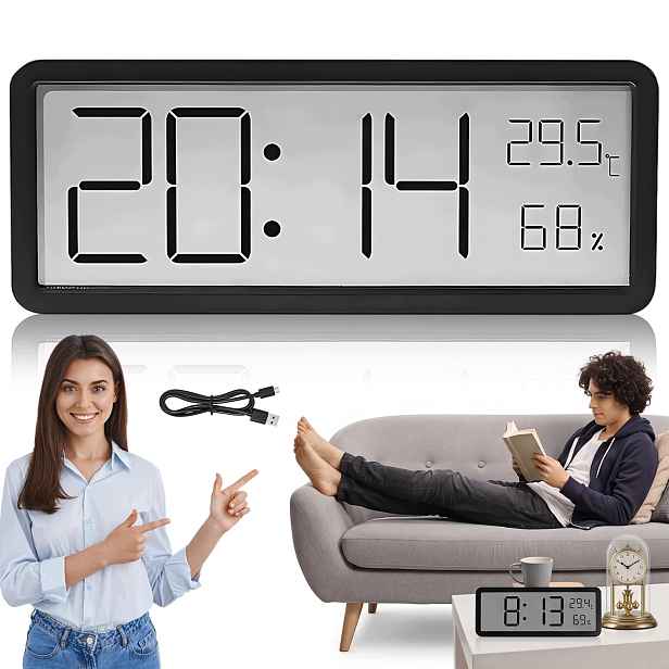 Elektronické nástěnné hodiny LCD 8In pro kancelář napájené baterií nebo Usb