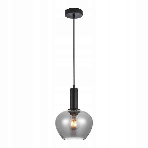Závěsná lampa Italux Stabla Černá Skleněná E27 40W Kouřové stínítko