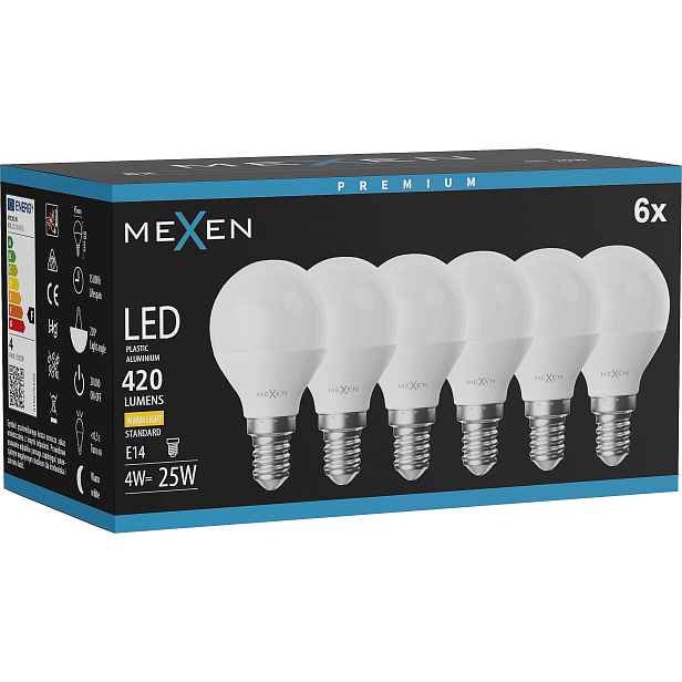 Mexen Nova 6x Led Žárovka E14 G45 4W Teplá Bílá 3000K 420 LM