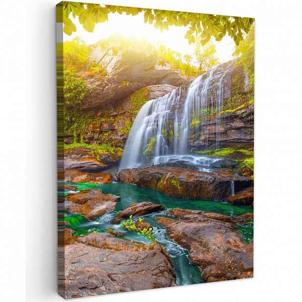 MuchoWow OBRAZ NA PLÁTNĚ Příroda - Vodopád - Rostliny - Stromy - Slunce 60x80 cm