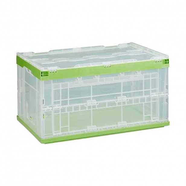 Relaxdays PŘEPRAVNÍ BOX Transparentní zelený skládací 60 l