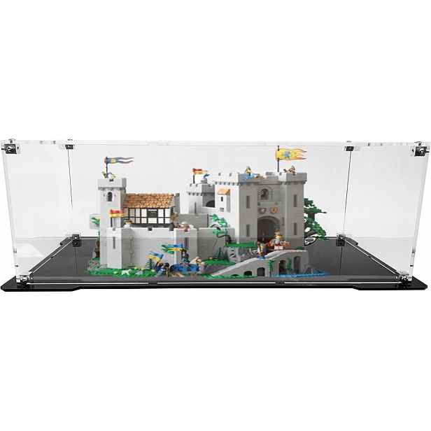 Vitrína s černým podstavcem pro stavebnici Lego 10305 Zámek rytířů erbu Lev