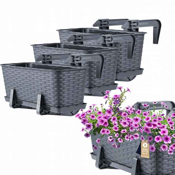 3x Balkonový Truhlík Květináč 40 cm Držáky