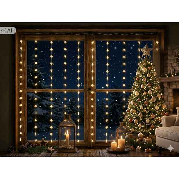 Světelný Závěs Lampy Hvězdičky 160 Led Bílá Teplá Girlanda Na Okno 3 m