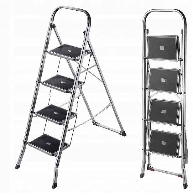 Žebřík 150 kg 4 Stupňový Skládací Ocelový Pevný