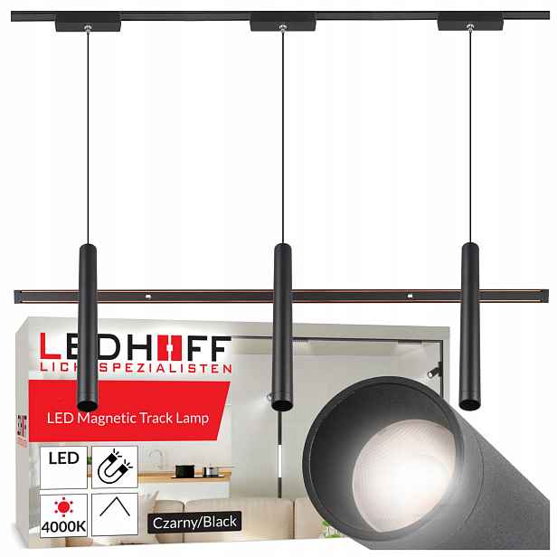 Magnetické kolejnicové osvětlení Kolejnice 1m 3x Led závěsné svítidlo Tuba černé