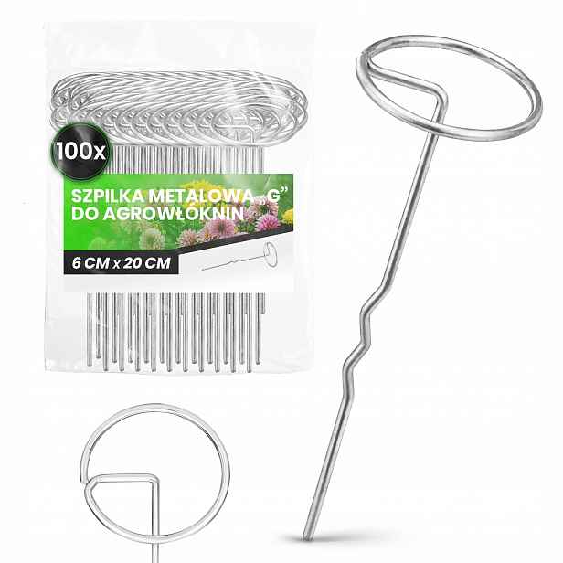 100x Špendlík na Agrotextilii 6x20 cm Kolík Kotvící Kolík Upevňovací Agrotextilie 9V-T