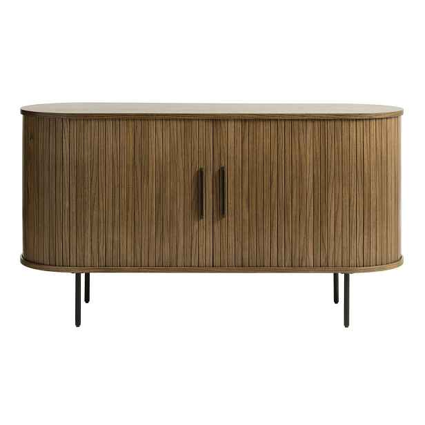 Hnědá nízká komoda v dekoru dubu s posuvnými dveřmi 140x76 cm Nola – Unique Furniture