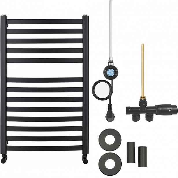 Koupelnový radiátorový set Paolo - kombinované vytápění, wifi tyč - boční jednobodové připojení - 300W - černá matná - 850x550 mm