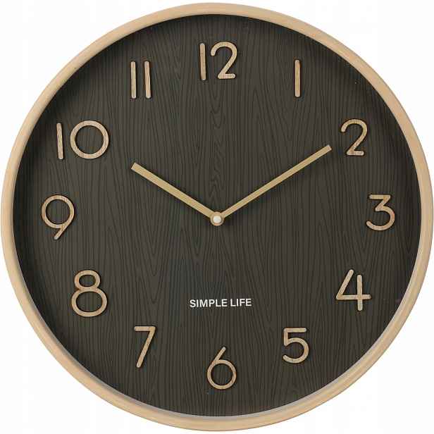 Nástěnné Hodiny Mdf Napodobující Dřevo, Hnědé, Průměr 38 CM, Hloubka 5 CM