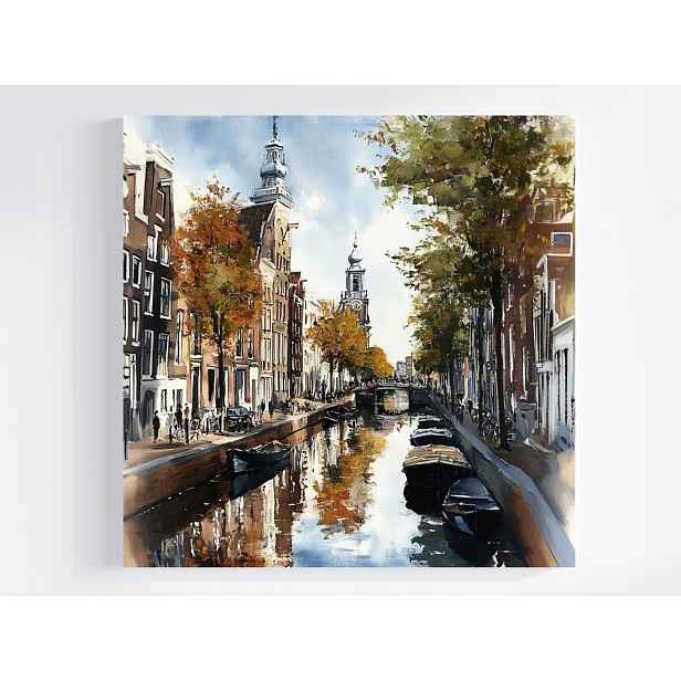 Obraz Na Plátně Obraz Na Plátně Krajina Město Nizozemsko Amsterdam Kanál Lodičky 50x50